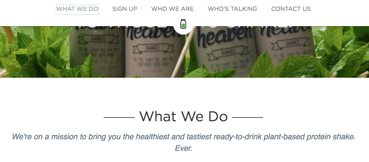 mission of a company selling protein shakes displayed on its landing page mission of a company selling protein shakes displayed on its landing page